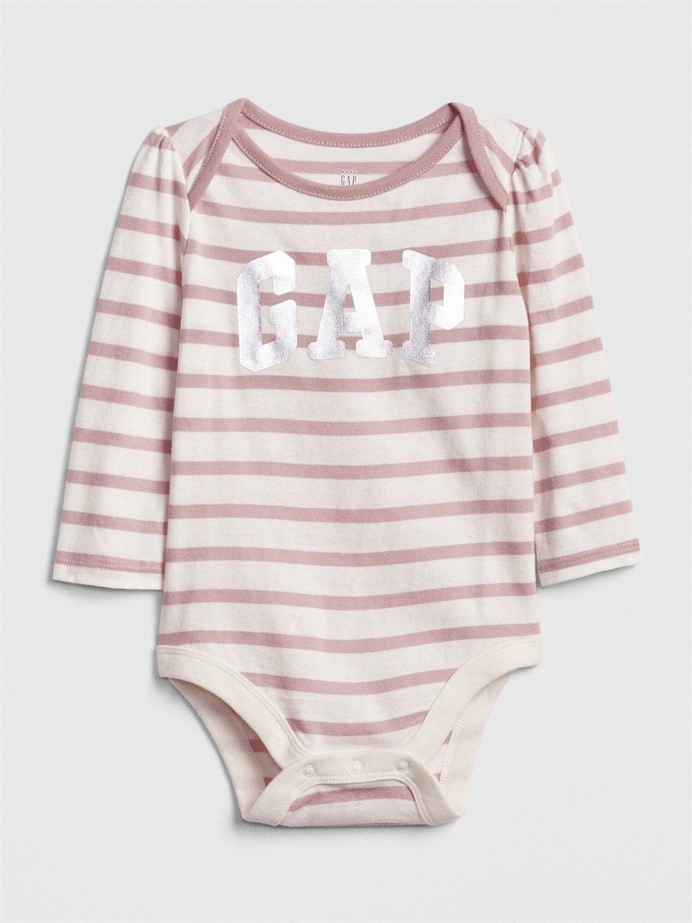 嬰兒裝|Logo柔軟長袖包屁衣-粉色條紋