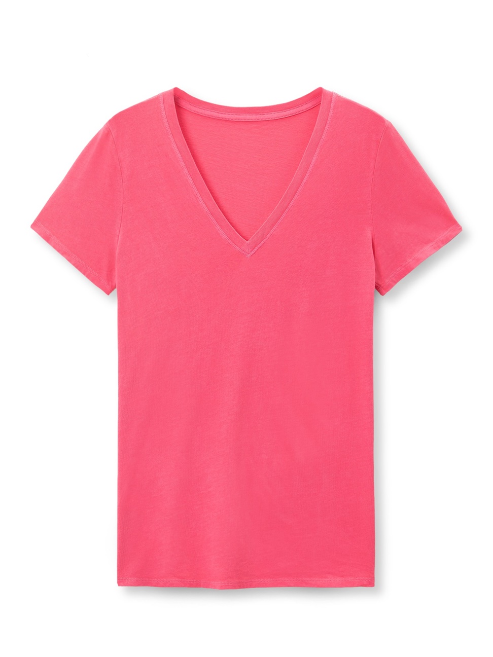 女裝|簡約素色V領短袖T恤-粉珊瑚色