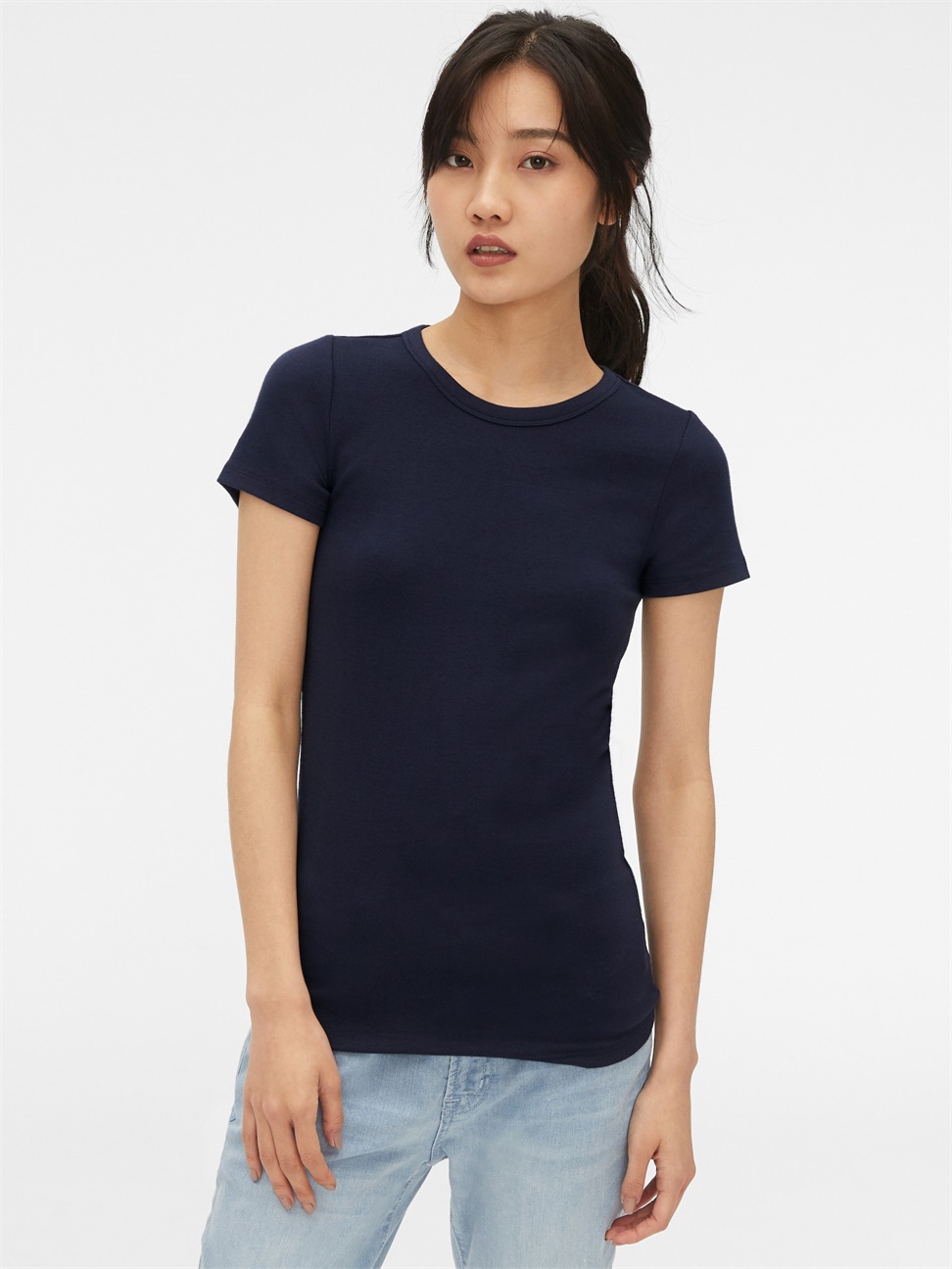 女裝|莫代爾圓領短袖T恤-純靛藍色