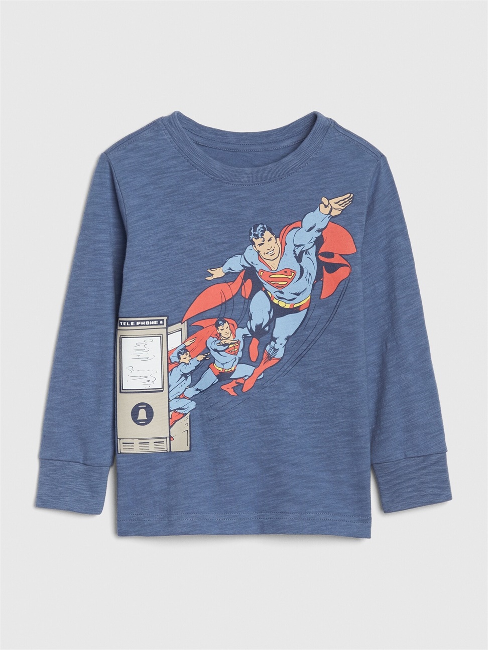 男幼童裝|Gap x DC™正義聯盟聯名 超人印花長袖T恤-灰藍色