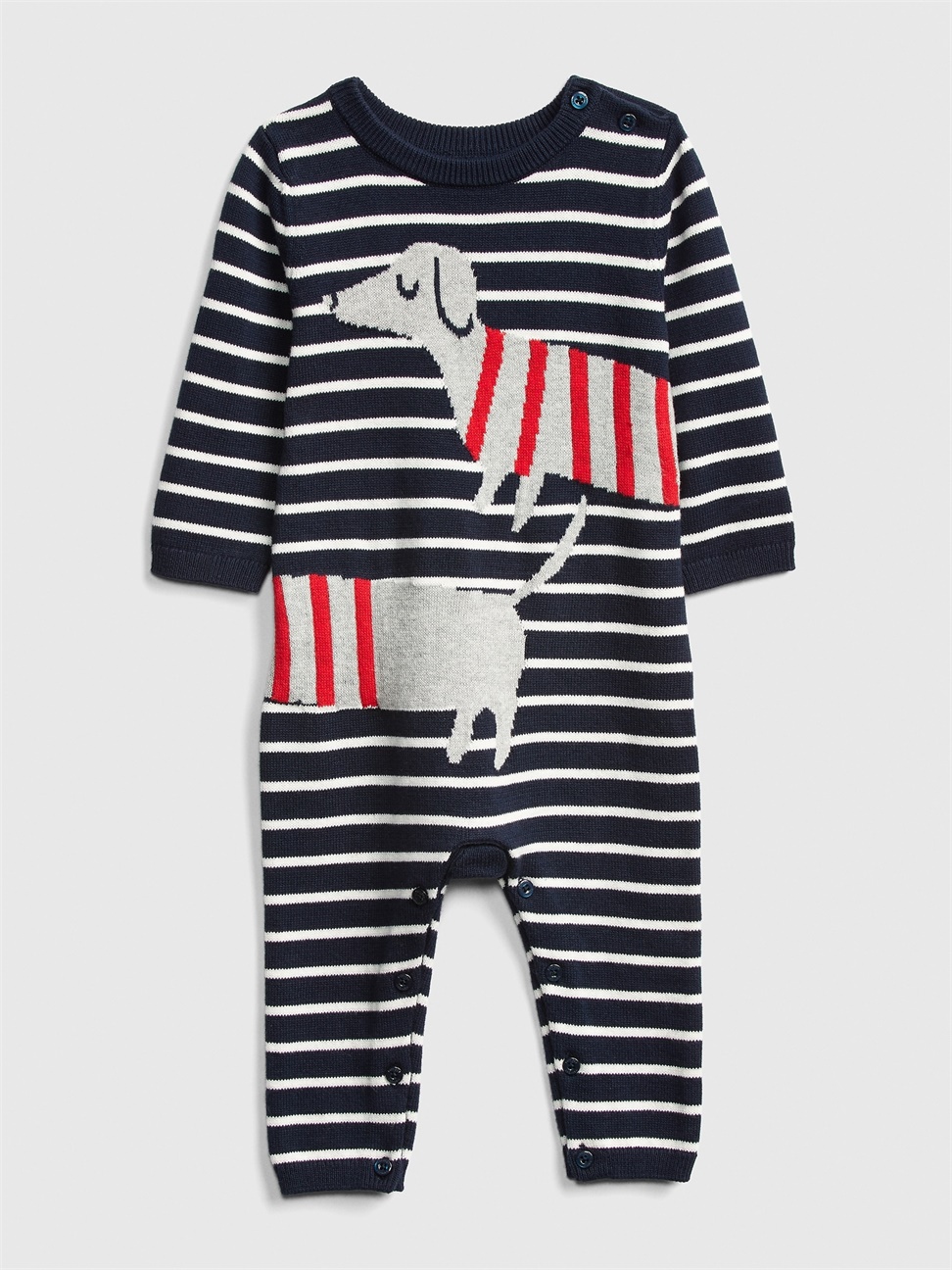 嬰兒裝|可愛童趣針織長袖包屁衣-海軍藍色