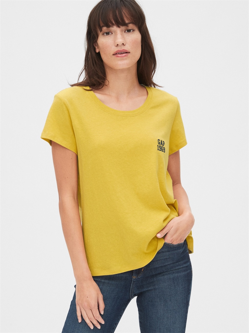 女裝|Logo刺繡印花圓領短袖T恤-檸檬黃