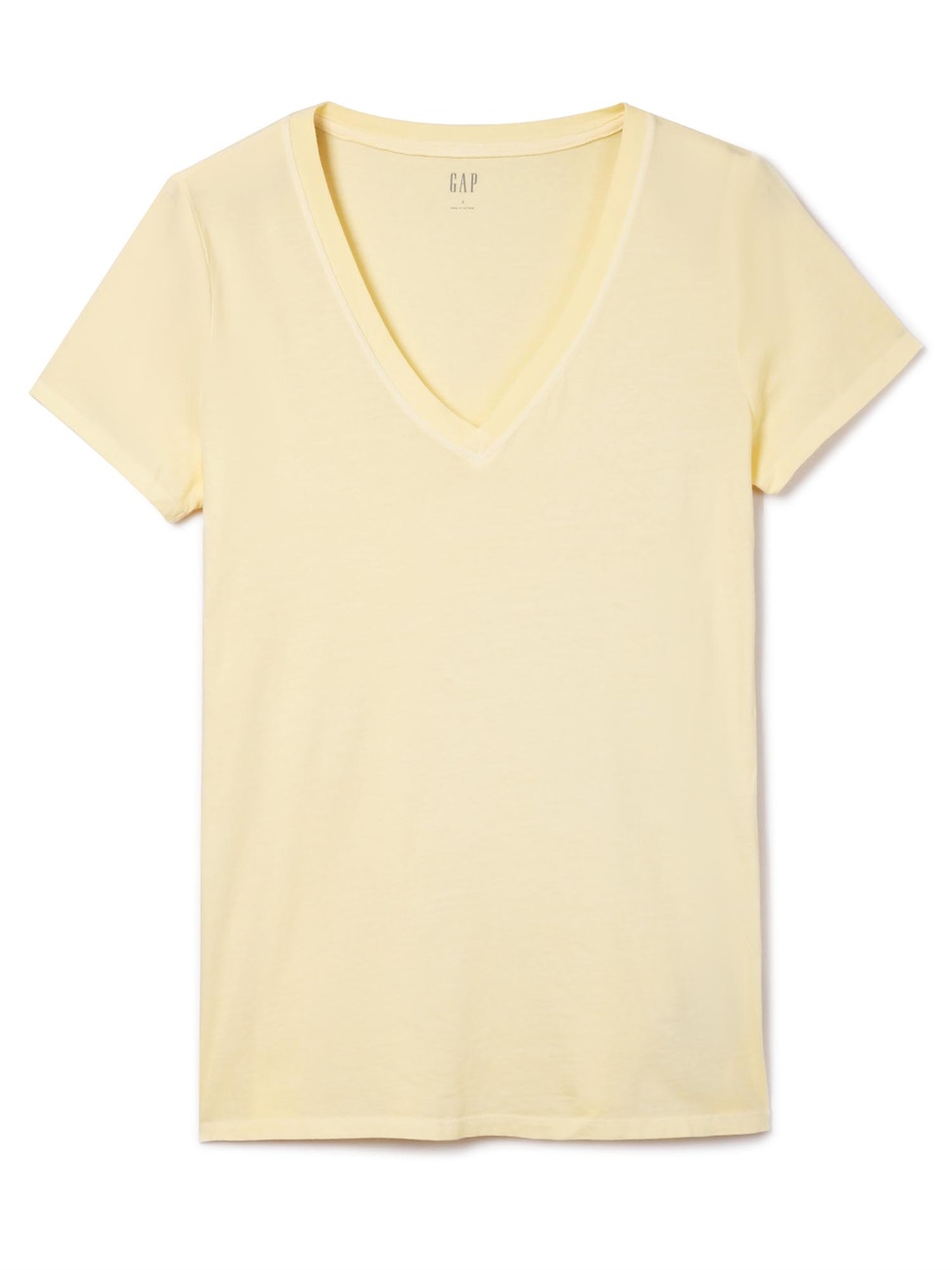 女裝|簡約素色V領短袖T恤-杏黃