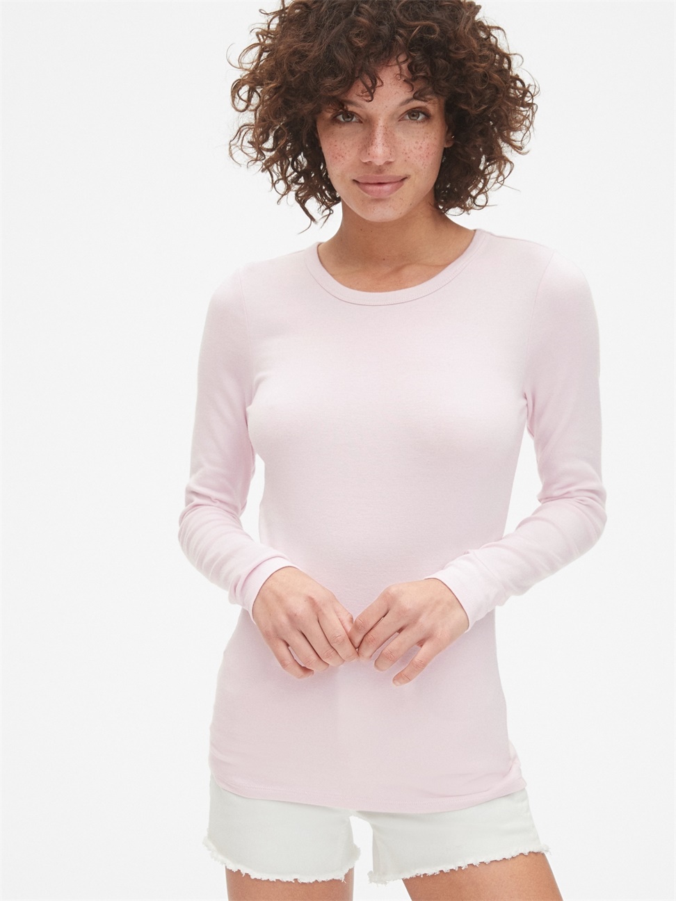 女裝|舒適莫代爾長袖圓領T恤-山茱萸粉色