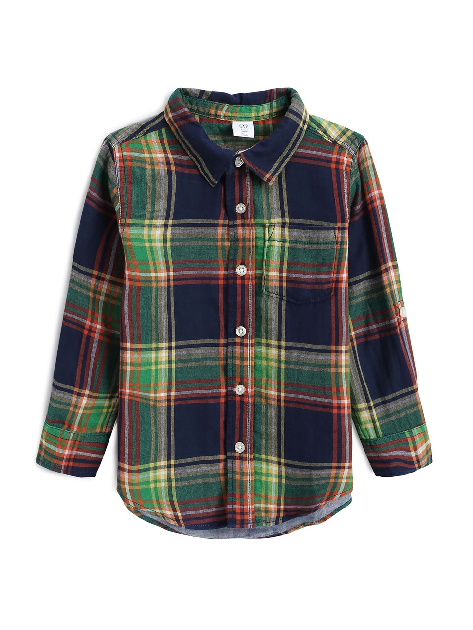 男幼童裝|雙層編織可捲袖襯衫-綠色變化格子
