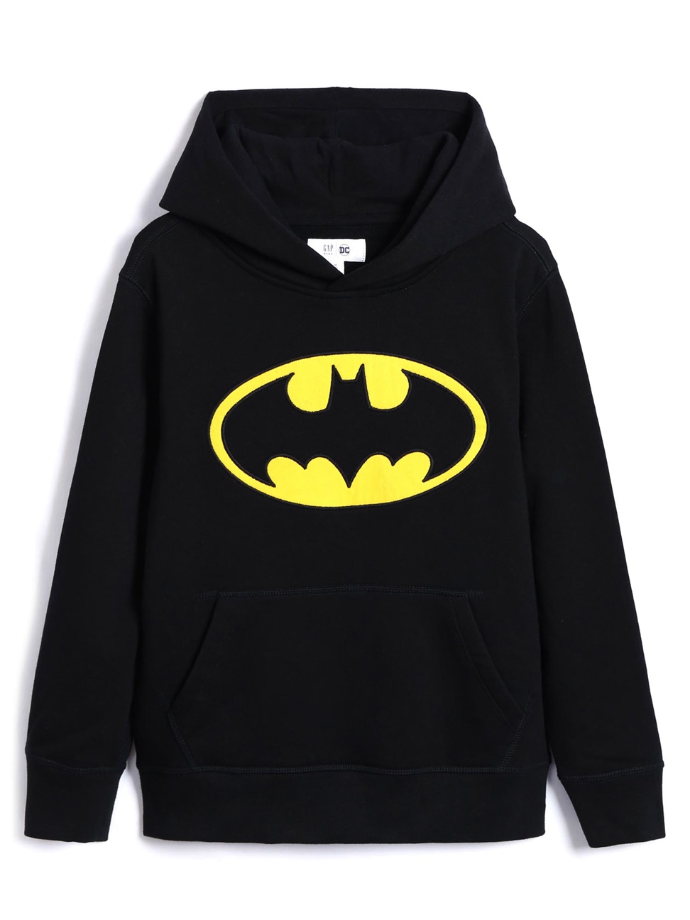 男童裝|Gap x DC™正義聯盟聯名 蝙蝠俠長袖口袋帽T-正黑色