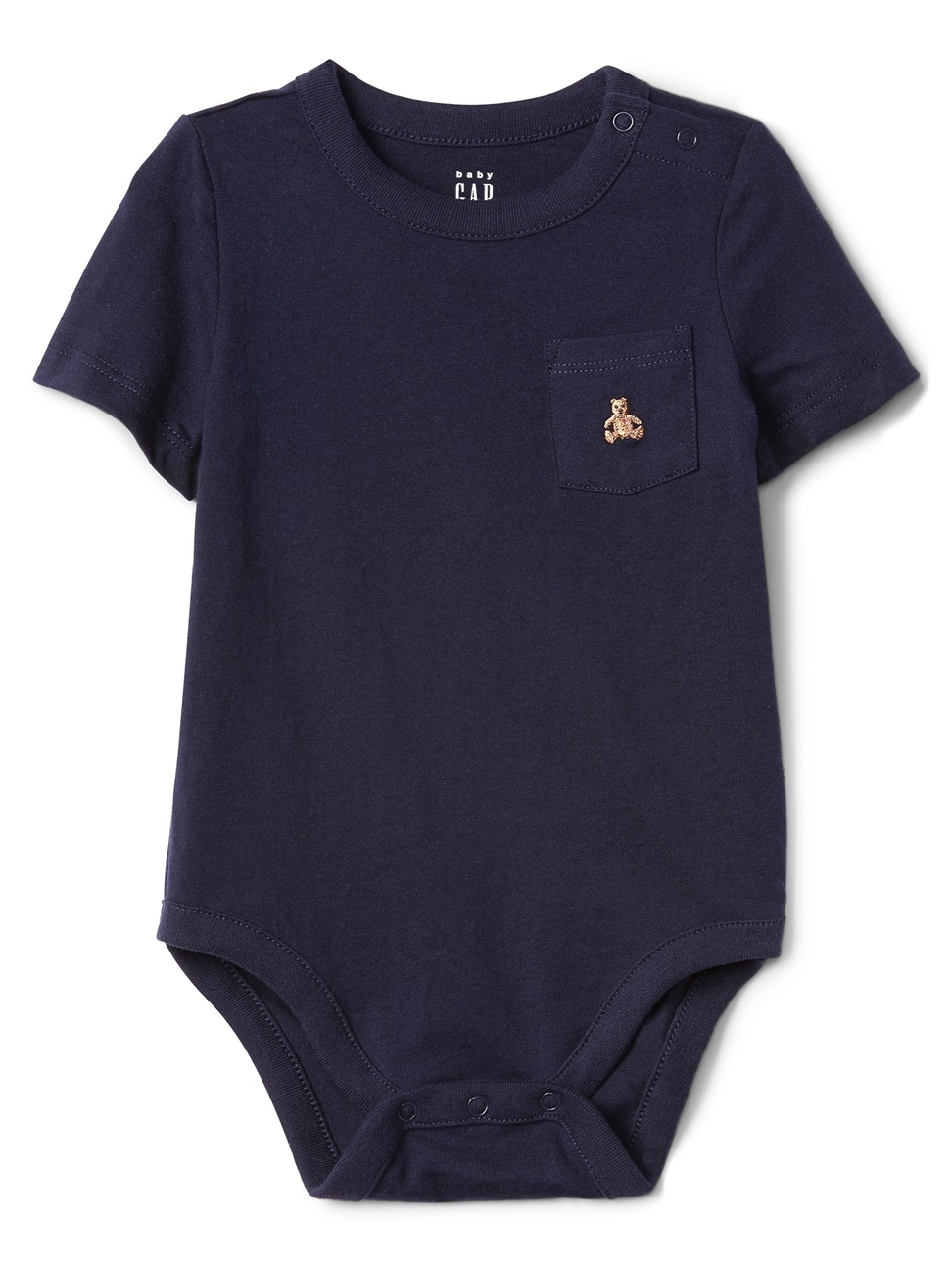 嬰兒裝|小熊印花口袋圓領包屁衣-海軍藍色