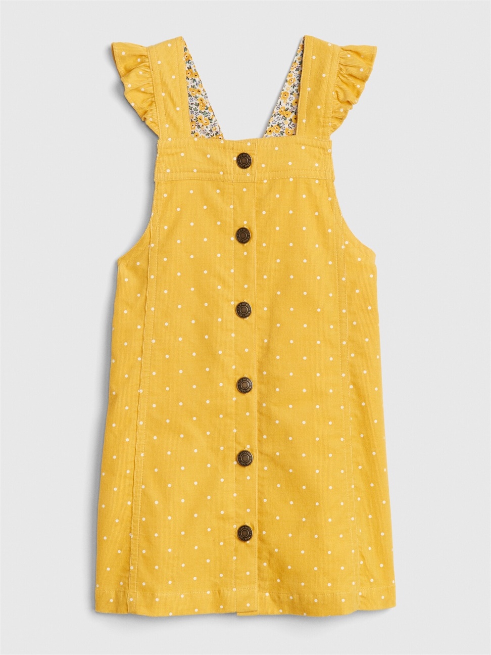 女幼童裝|舒適點點燈芯絨吊帶短裙-黃色