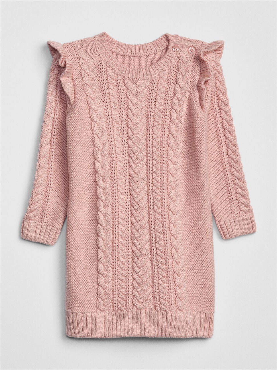 嬰兒裝|荷葉邊長袖針織洋裝-粉色