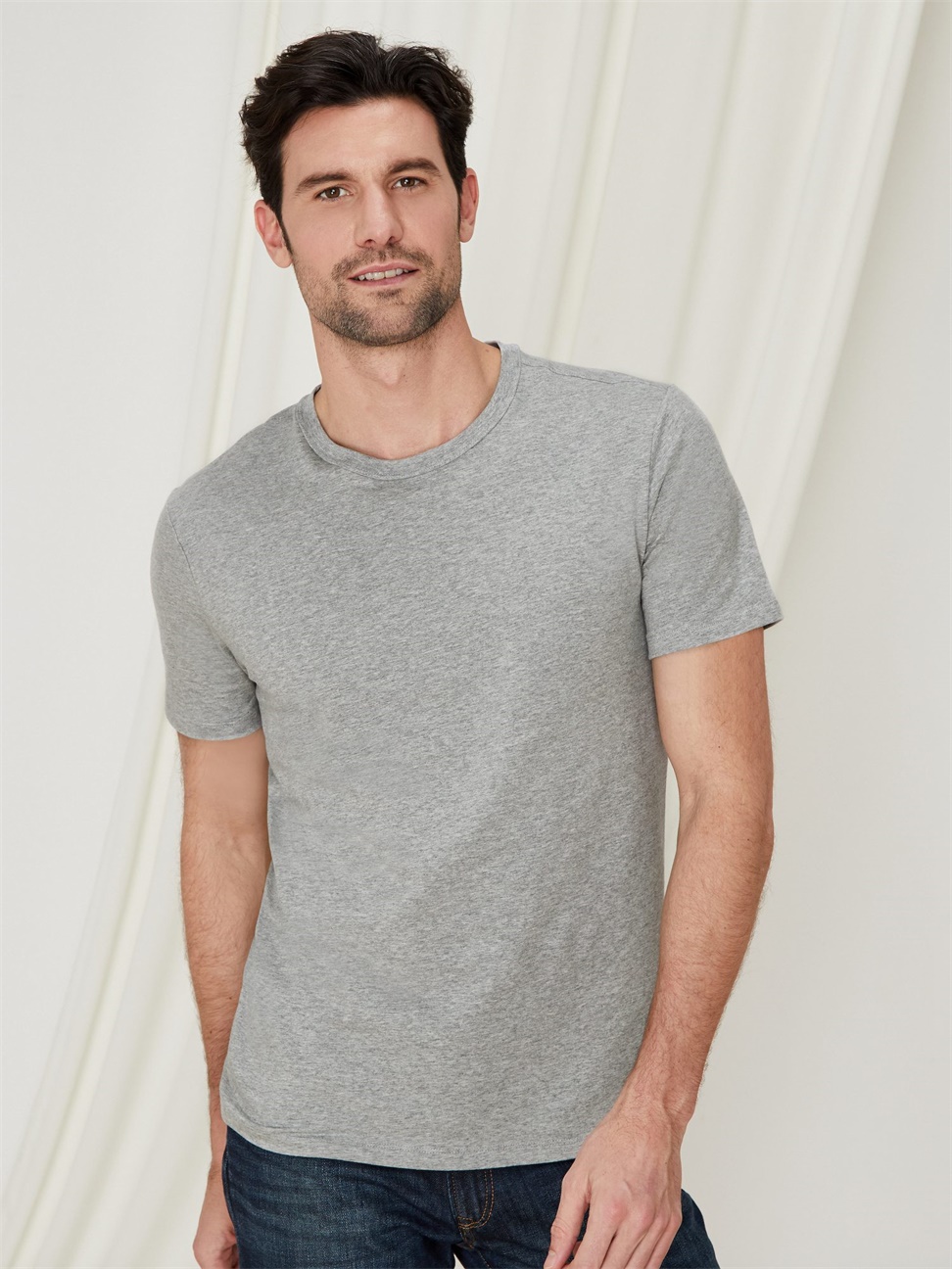 男裝|舒適素色圓領彈力短袖T恤-麻灰色