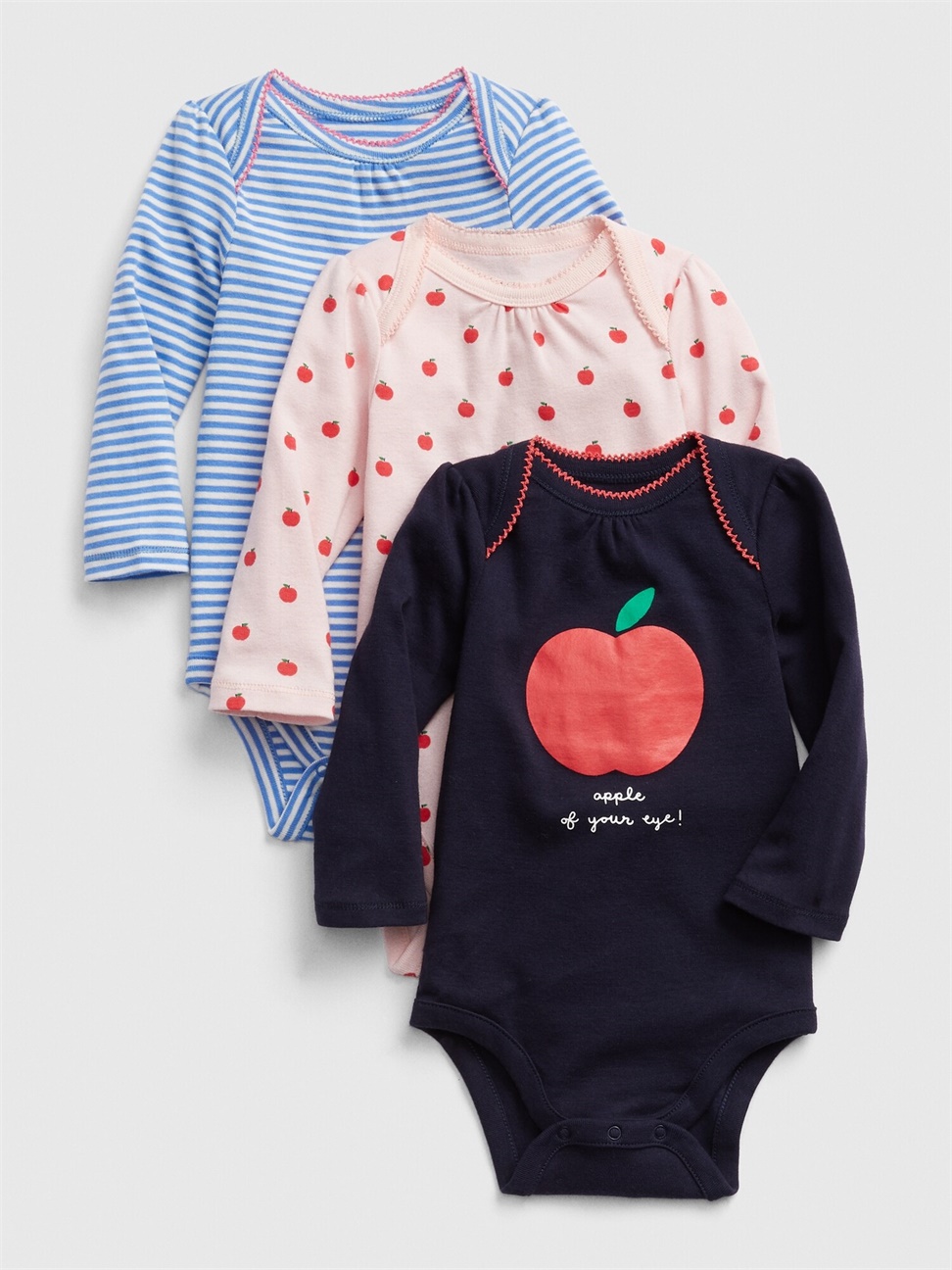 嬰兒裝|蘋果印花包屁衣三件組-淺粉色