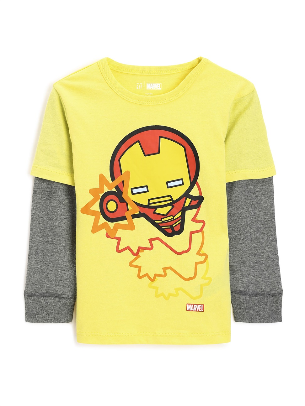 男幼童裝|Gap x Marvel漫威聯名 鋼鐵人英雄印花長袖T恤-黃色