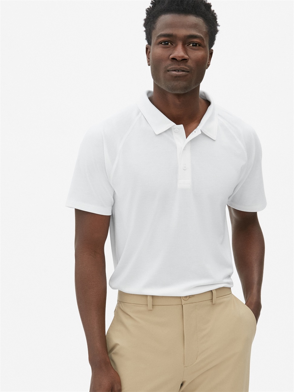 男裝|透氣凸紋布短袖運動POLO衫 Gap Fit運動系列-光感白