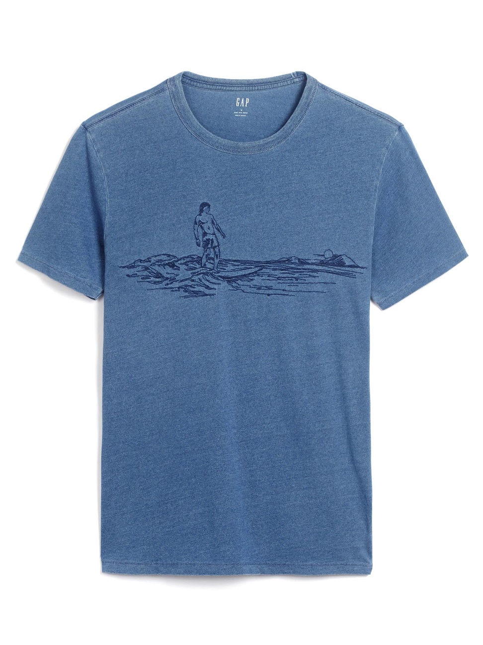 男裝|棉質印花設計短袖T恤-水洗藍色