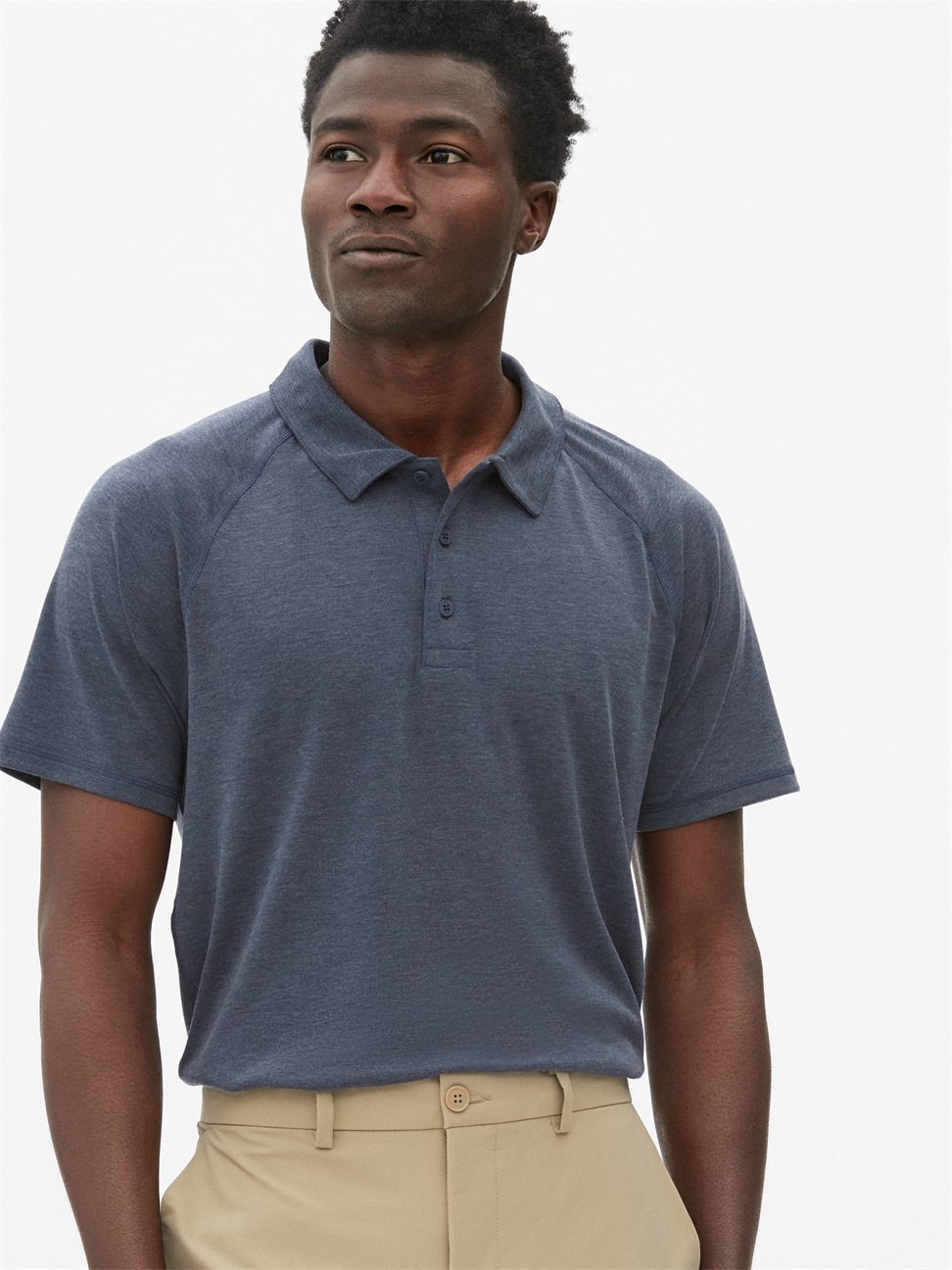 男裝|透氣凸紋布短袖運動POLO衫 Gap Fit運動系列-藏青色