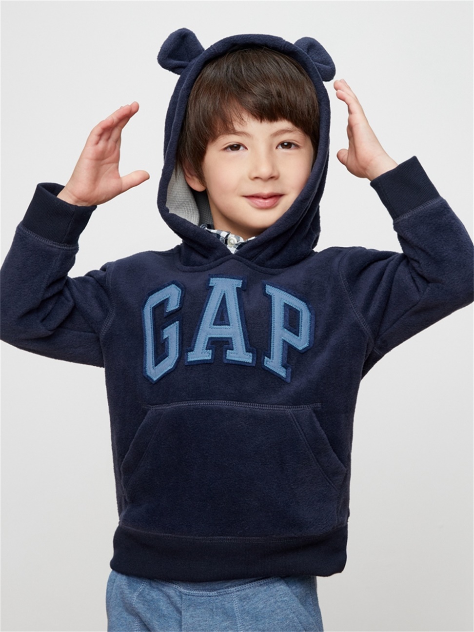 男幼童裝|Logo刷毛帽T-靛藍色