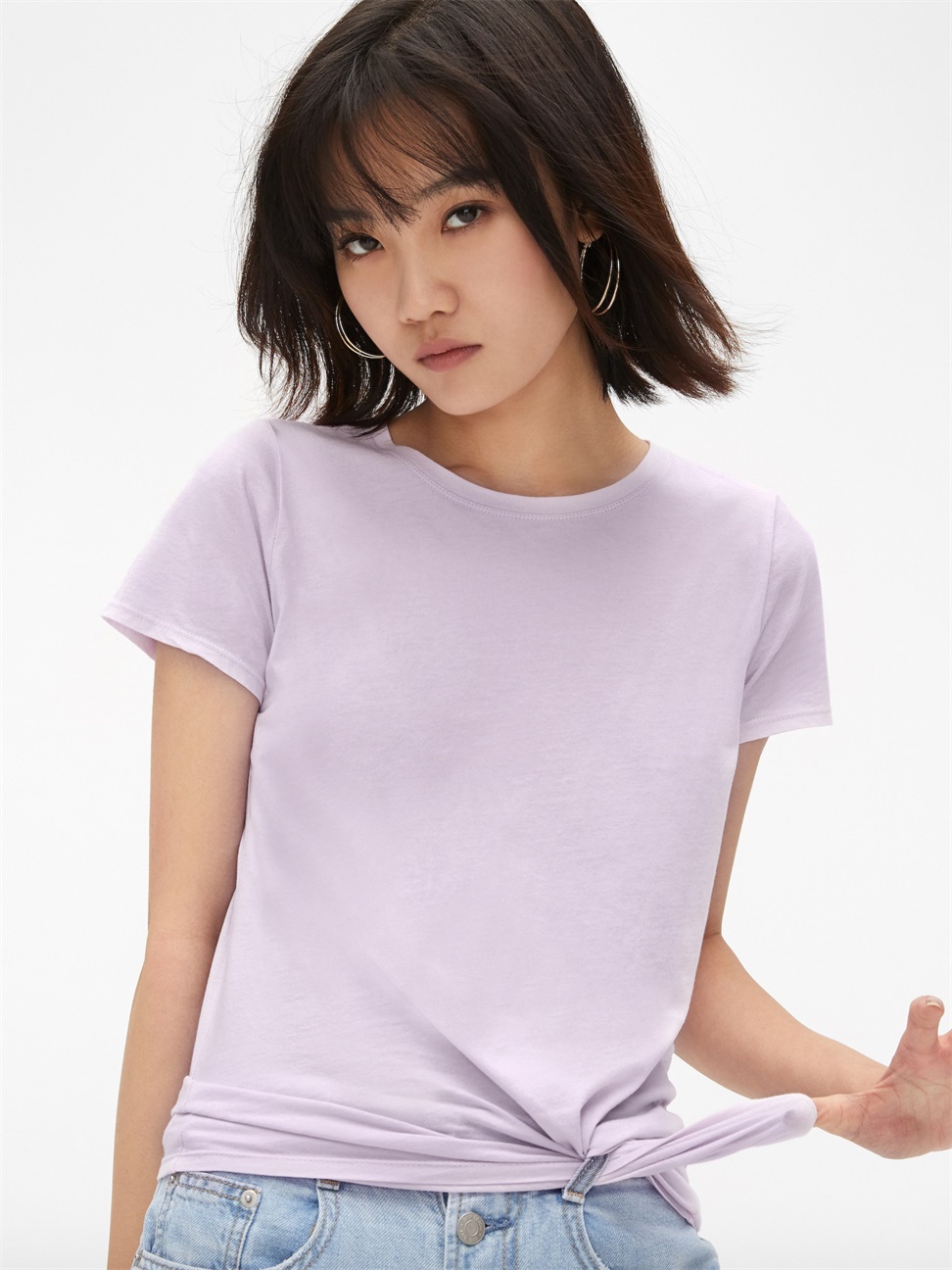 女裝|棉質舒適圓領短袖T恤-薰衣草色