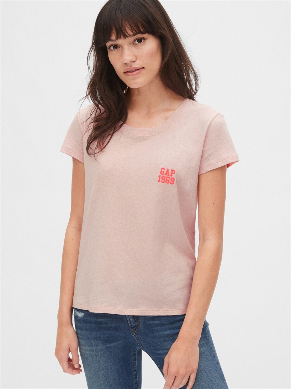 女裝|Logo刺繡印花圓領短袖T恤-粉色