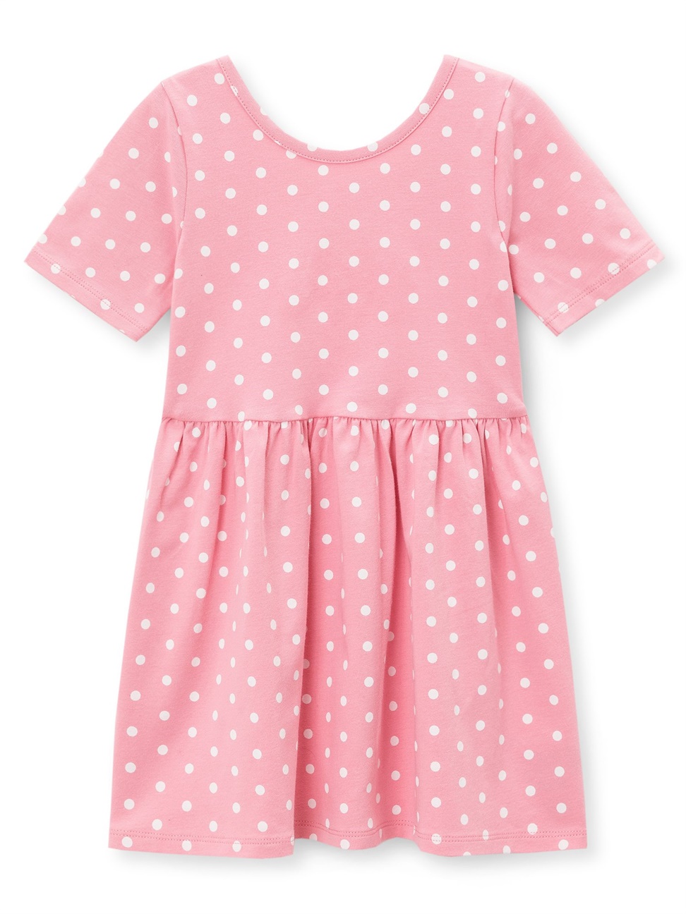 女幼童裝|印花圓領短袖寬擺洋裝-暖粉色白點
