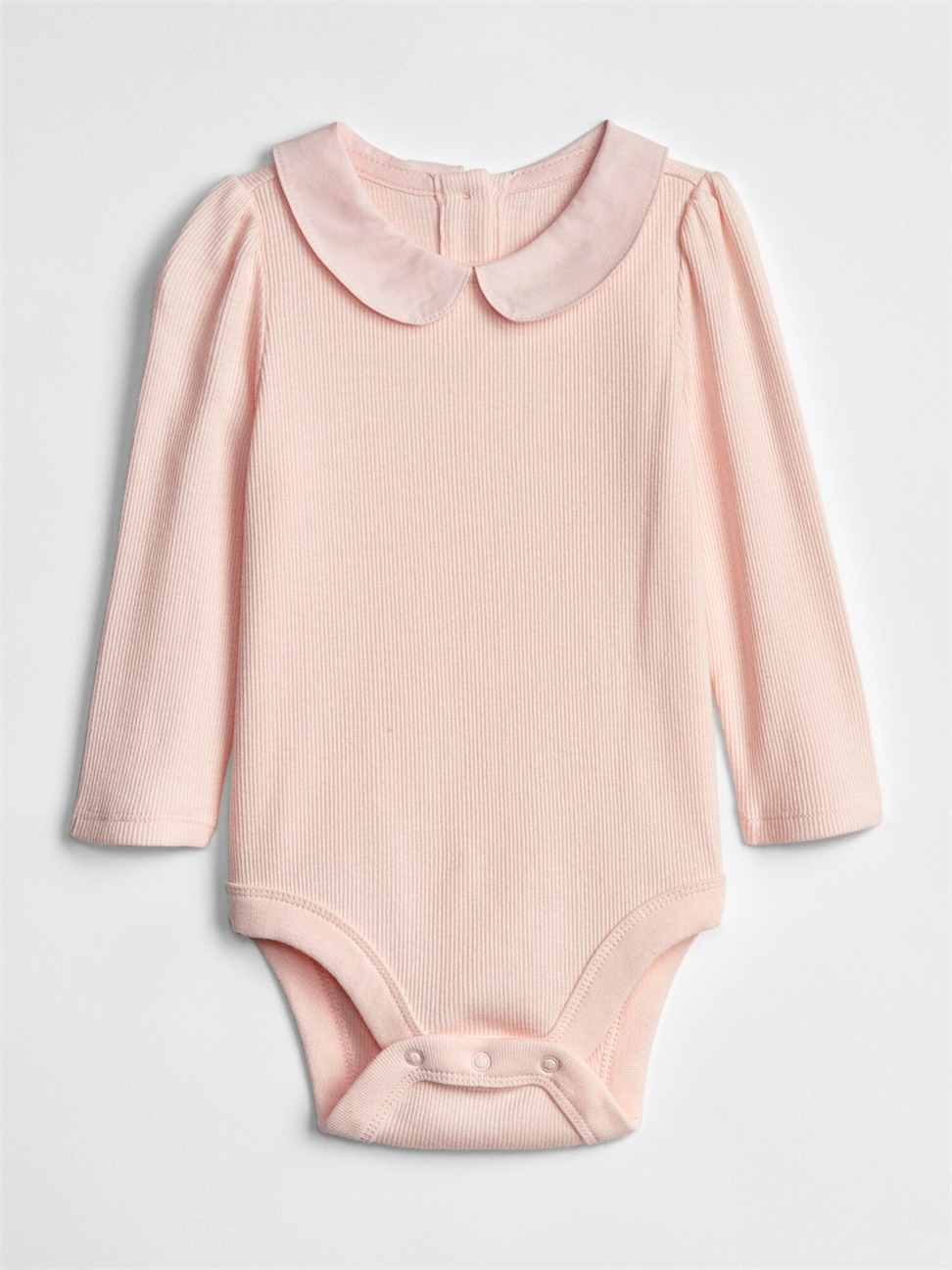 嬰兒裝|柔軟羅紋彼得潘領長袖包屁衣-淺粉色