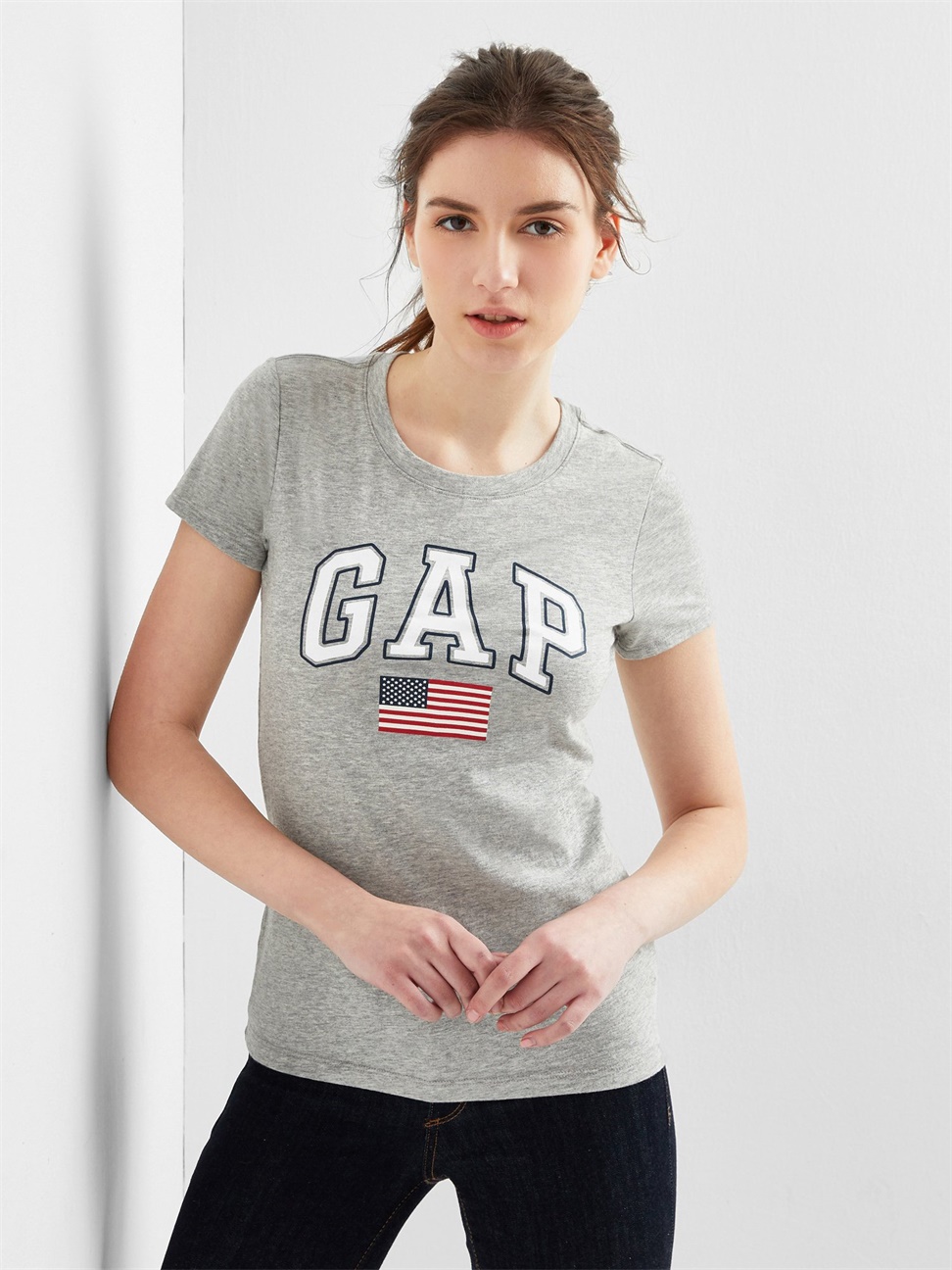 女裝|Logo活力棉質短袖T恤-麻灰色