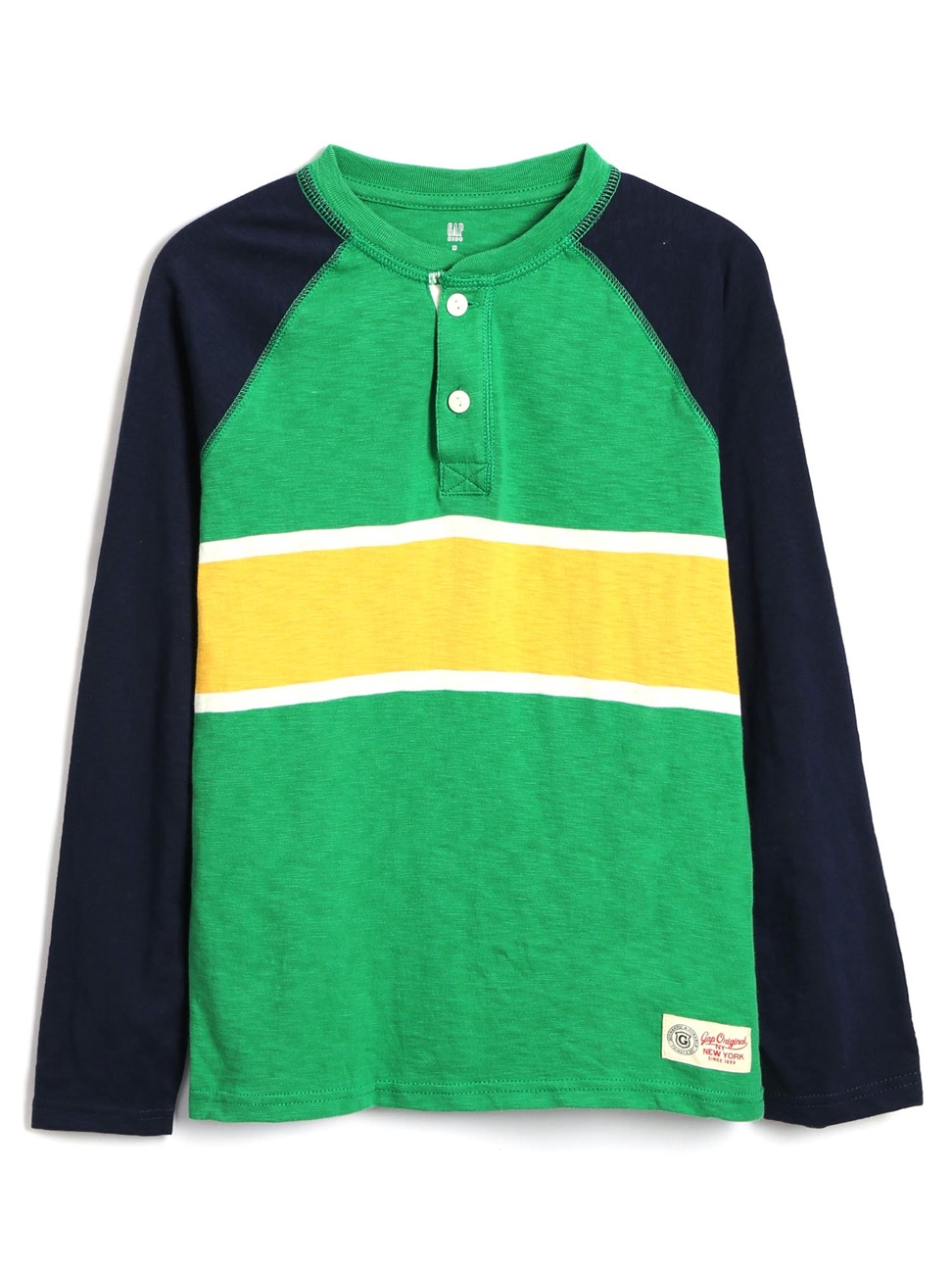 男童裝|舒適胸前條紋亨利式長袖T恤-翠綠