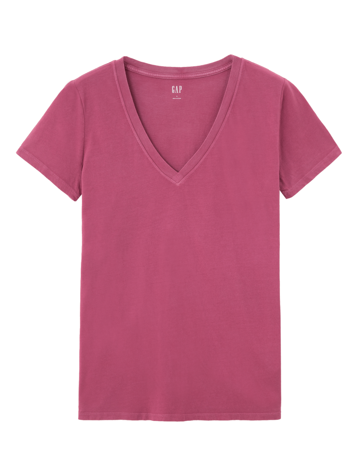 女裝|簡約素色V領短袖T恤-混色玫瑰紅