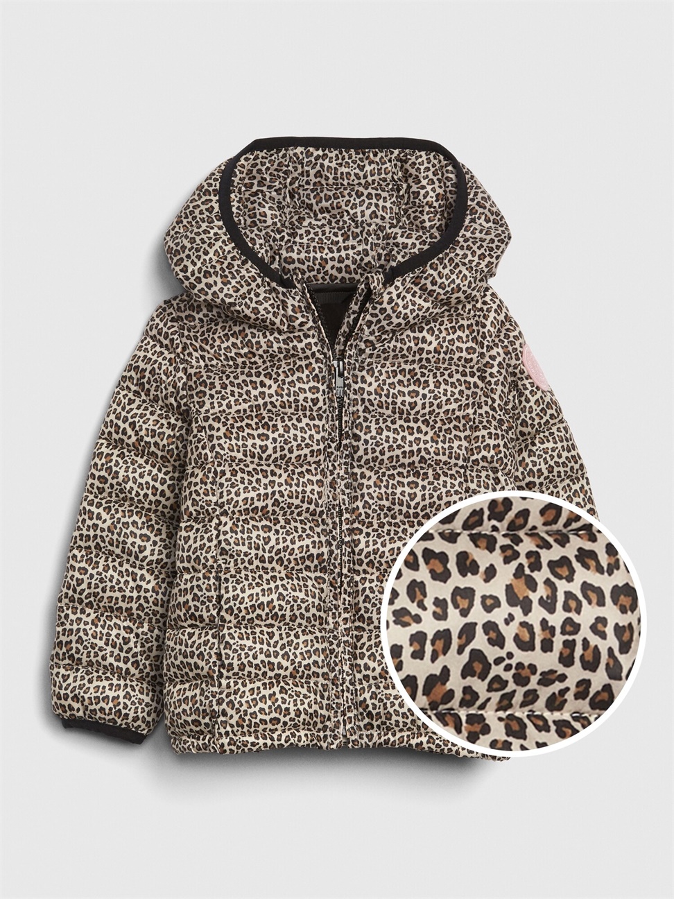 女幼童裝|舒適保暖長袖拉鏈連帽鋪棉外套-豹紋