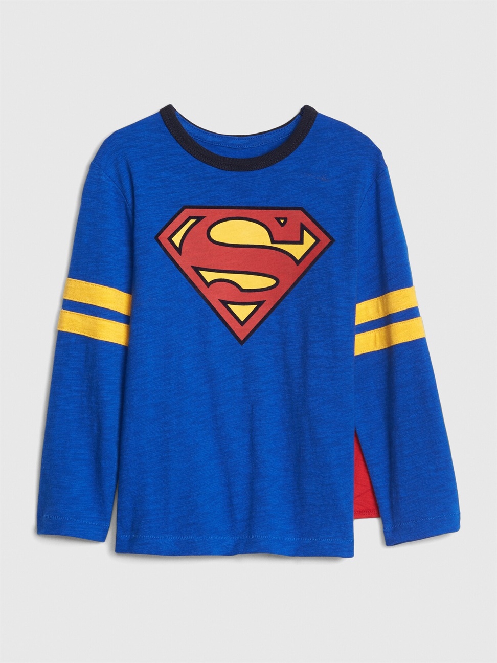男幼童裝|Gap x DC™正義聯盟聯名 超人圓領長袖披風式T恤-湖藍色