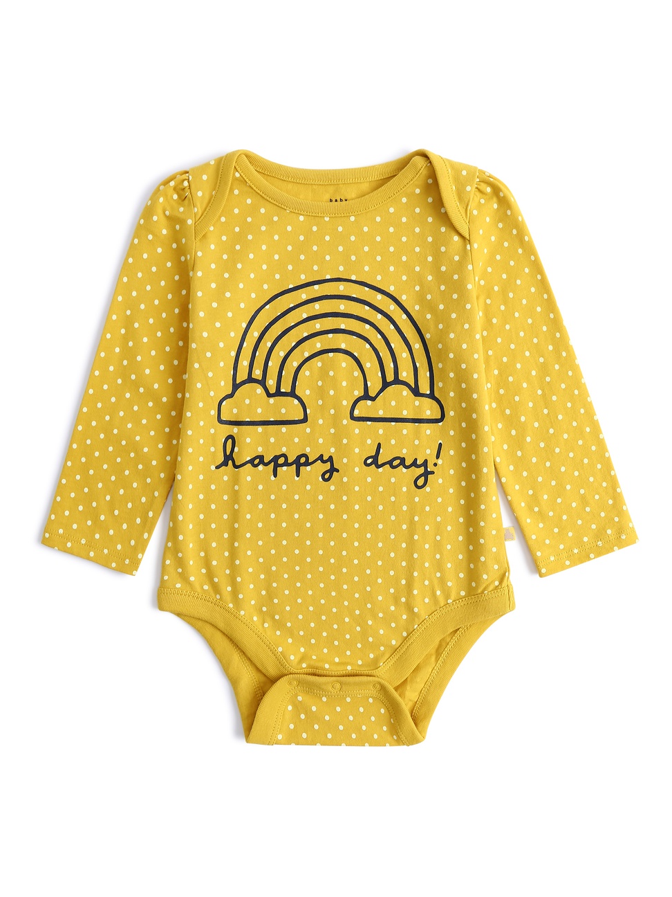 嬰兒裝|童趣亮色圓點印花長袖包屁衣-黃色