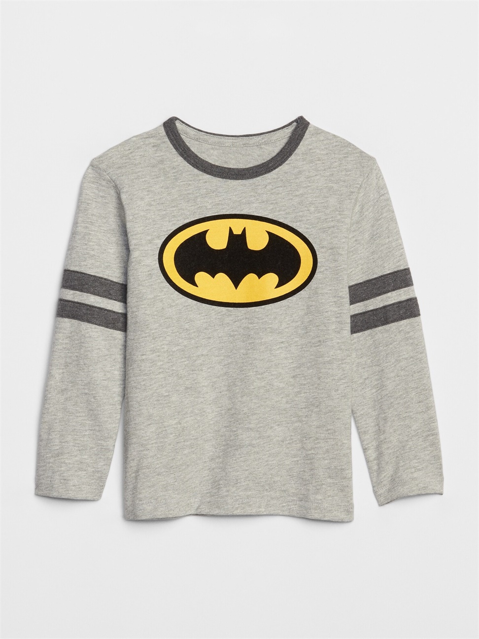 男幼童裝|Gap x DC™正義聯盟聯名 蝙蝠俠圓領長袖披風式T恤-亮麻灰色