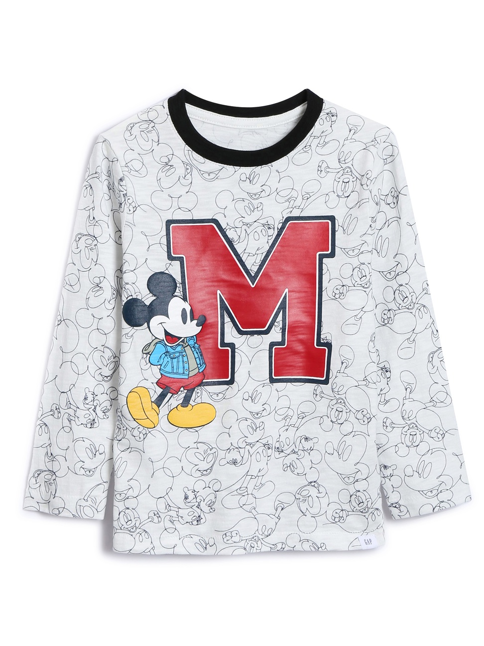 男幼童裝|Gap x Disney迪士尼聯名 米奇印花長袖T恤-光感亮白