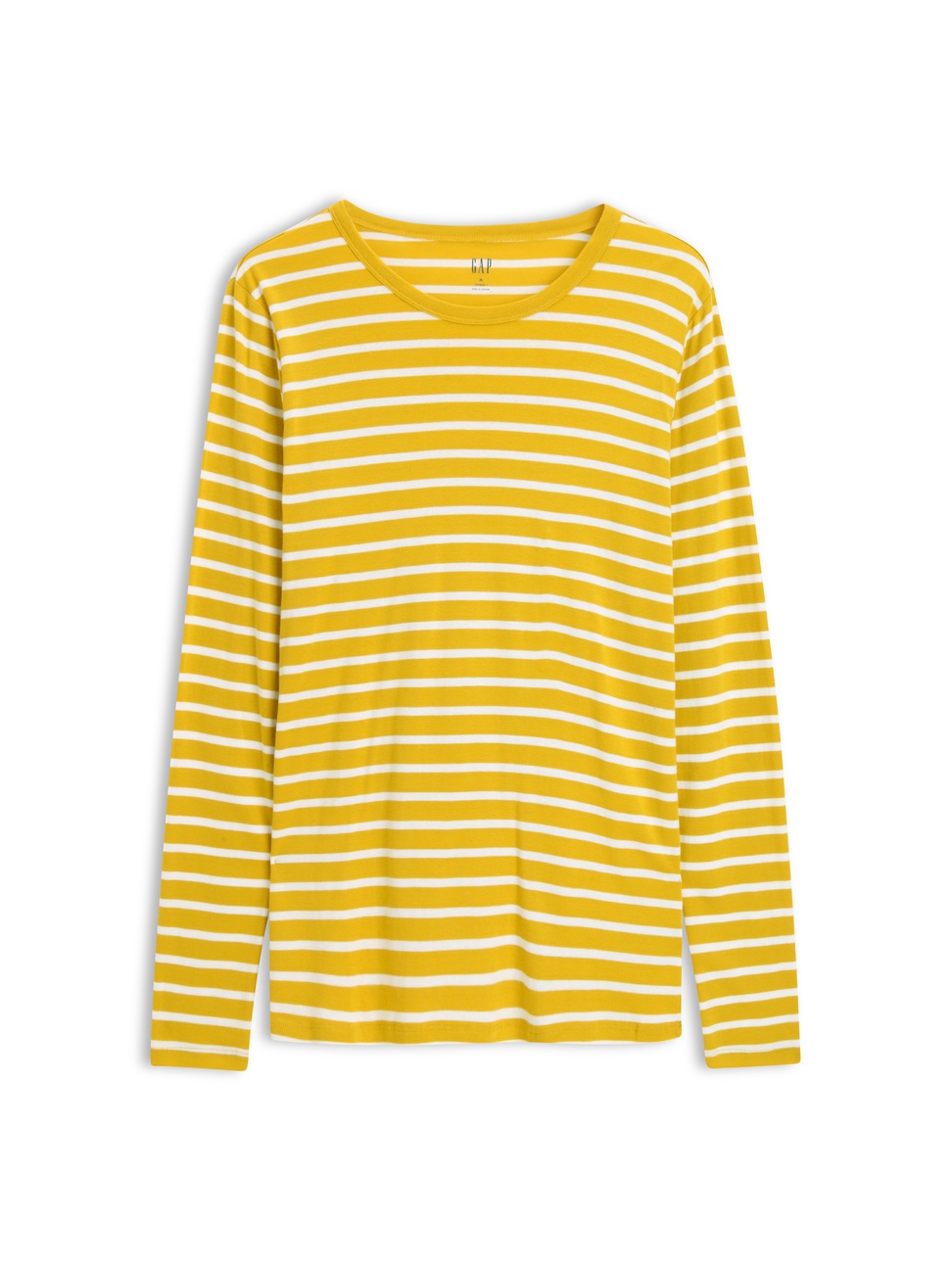 女裝|舒適條紋設計圓領長袖T恤-檸檬黃