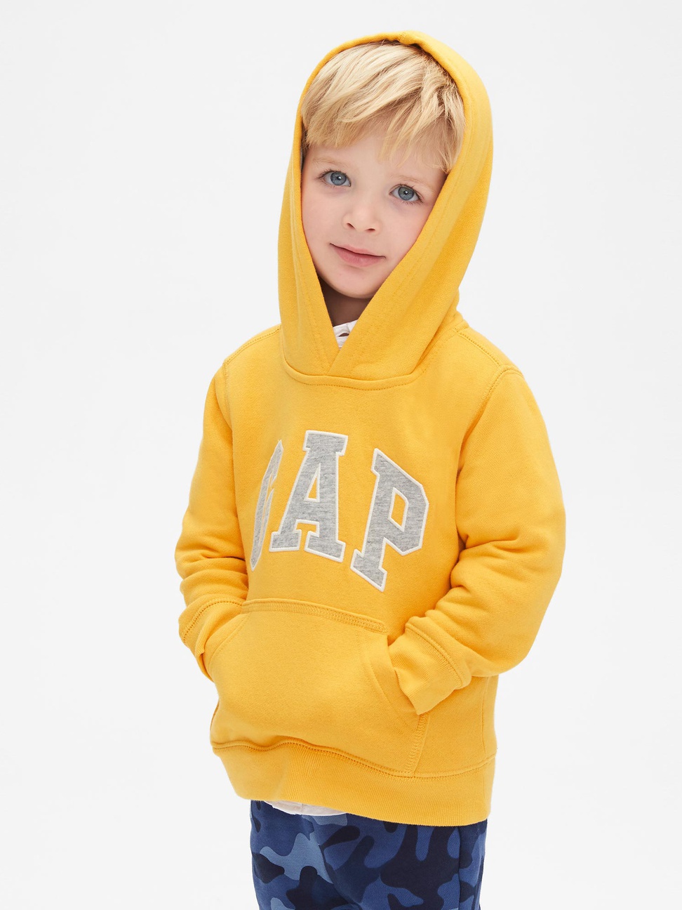 男幼童裝|Logo刷毛帽T-橙黃色