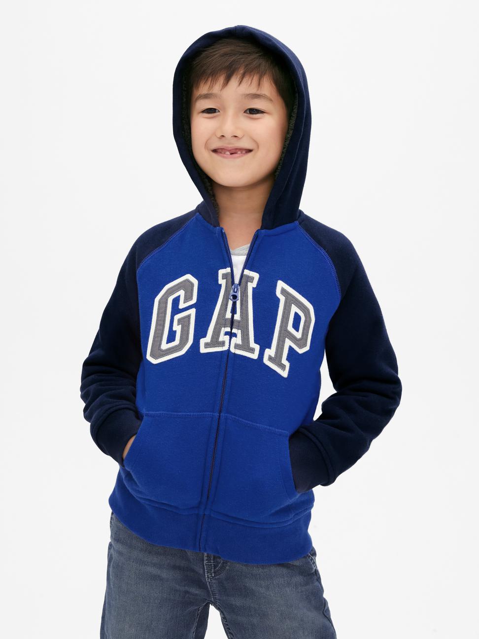 男童裝|Logo刷毛連帽外套-明亮藍