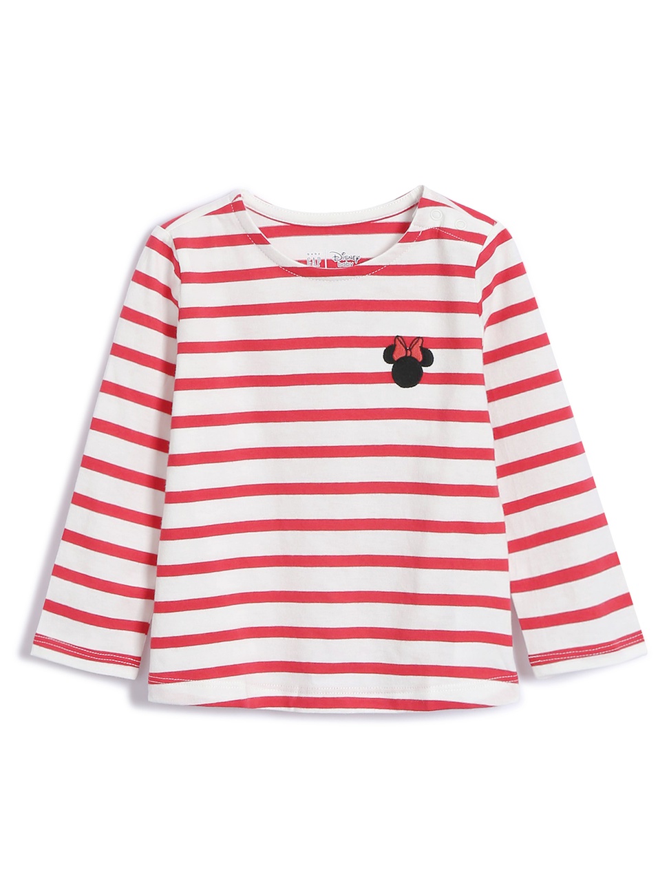 嬰兒裝|Gap x Disney迪士尼聯名 米奇米妮圓領長袖T恤-紅色條紋
