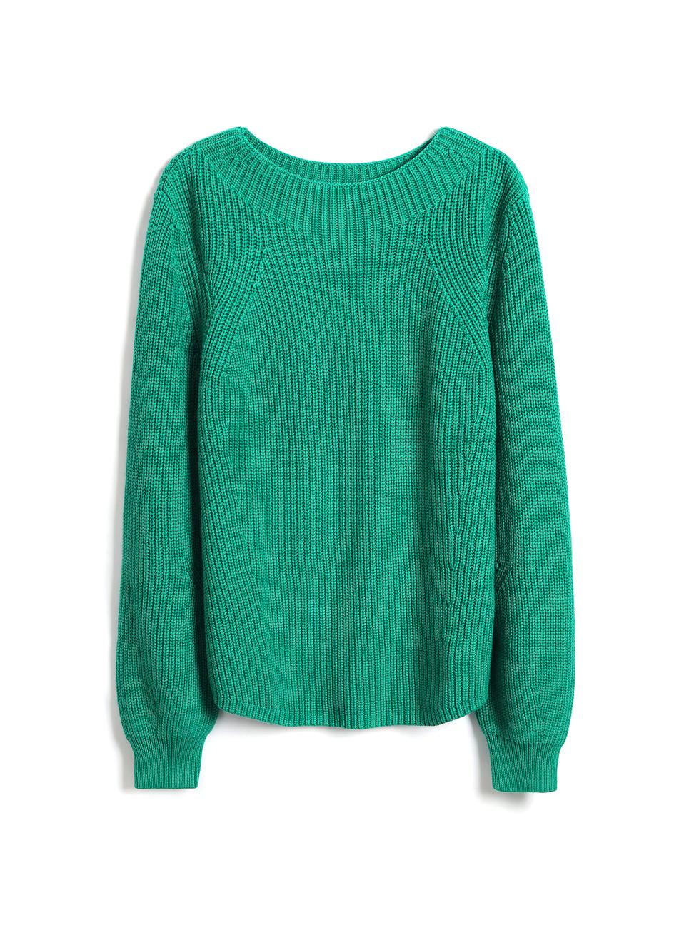 女裝|柔軟保暖素色圓領長袖針織衫-綠色
