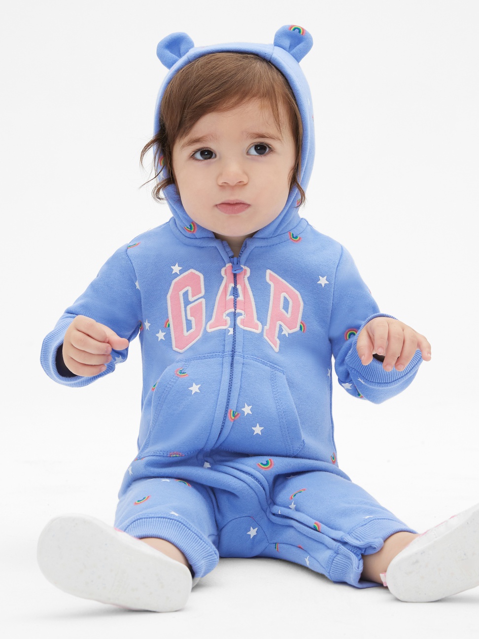 嬰兒裝|Logo長袖連帽包屁衣-摩爾藍色