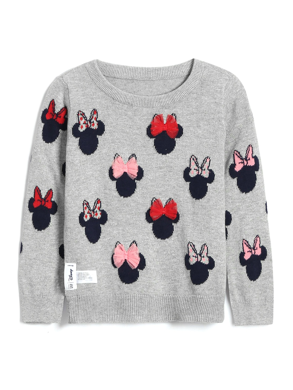 女幼童裝|Gap x Disney迪士尼聯名 米妮長袖針織衫-米妮老鼠圖案
