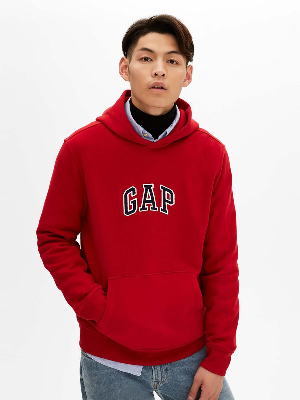 男裝|Logo長袖帽T-紅色