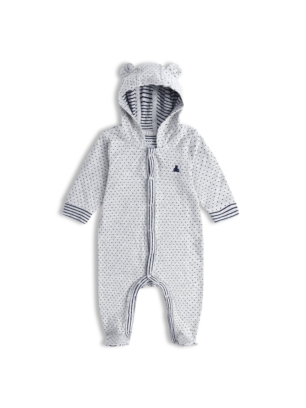 嬰兒裝|棉質條紋設計熊耳包屁衣-亮麻灰色