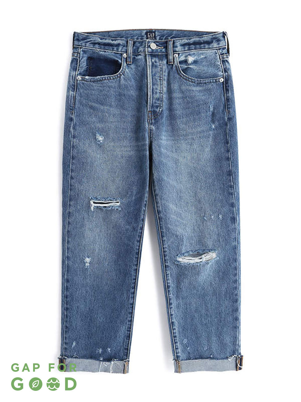 女裝|中腰牛仔褲-復古破洞