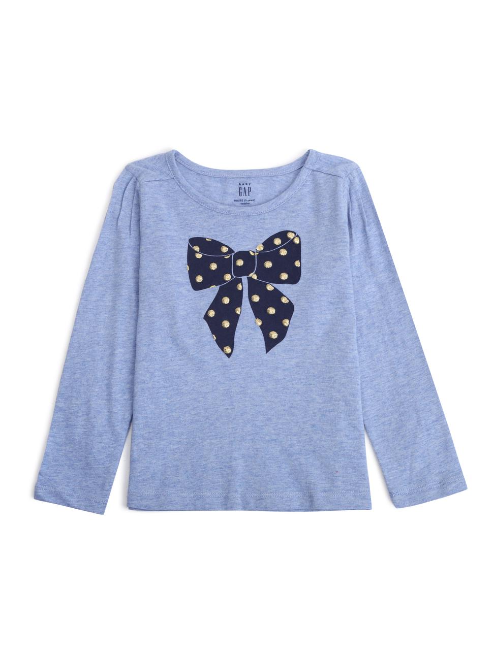 女幼童裝|柔軟細褶襇圓領長袖T恤-淺藍色