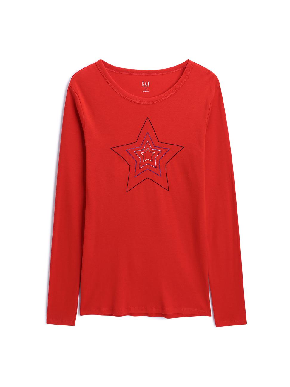 女裝|舒適創意印花設計長袖T恤-茄紅色