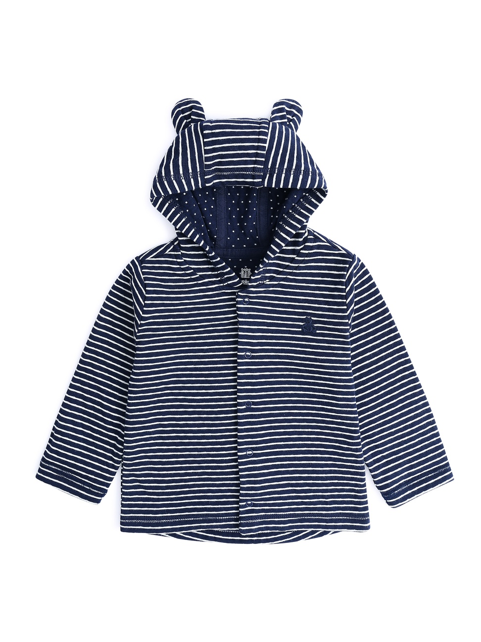 嬰兒裝|舒適棉質釦式熊耳連帽外套-海軍藍色