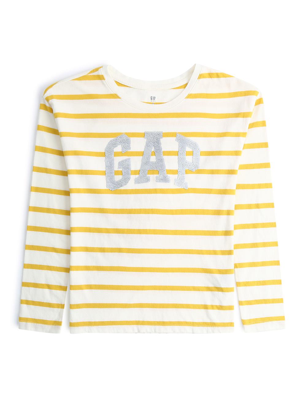 女童裝|Logo雙面亮片長袖T恤-黃色