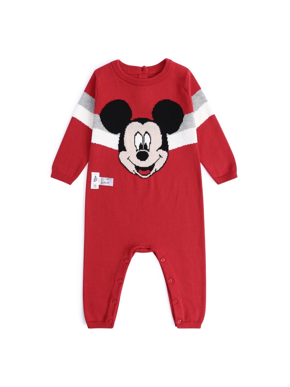 嬰兒裝|Gap x Disney迪士尼聯名 米奇圓領長袖包屁衣-摩登紅色