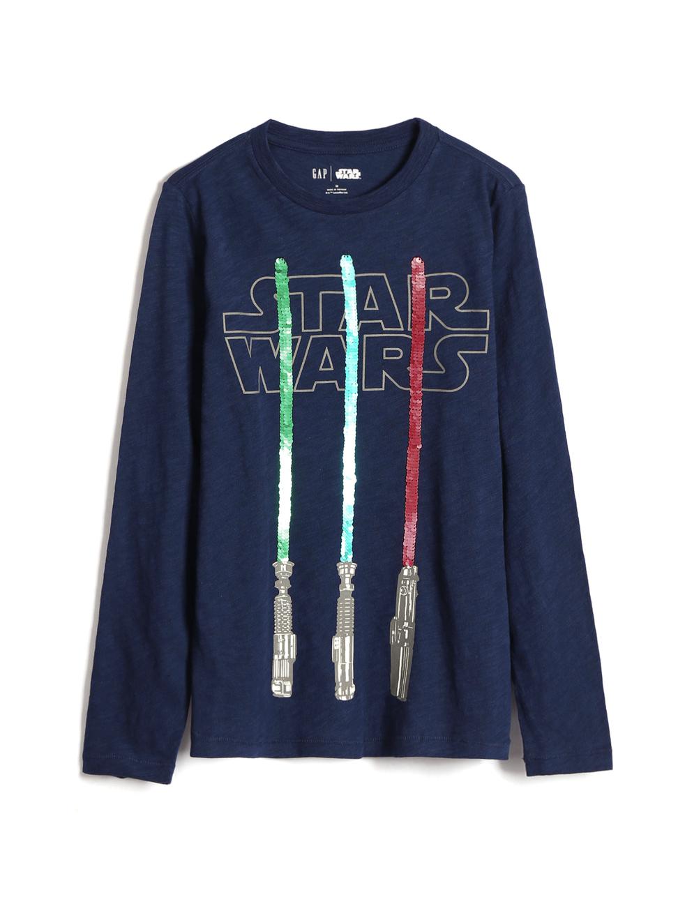 男童裝|Gap x Star Wars星際大戰聯名 雙面亮片長袖T恤-海軍淺藍