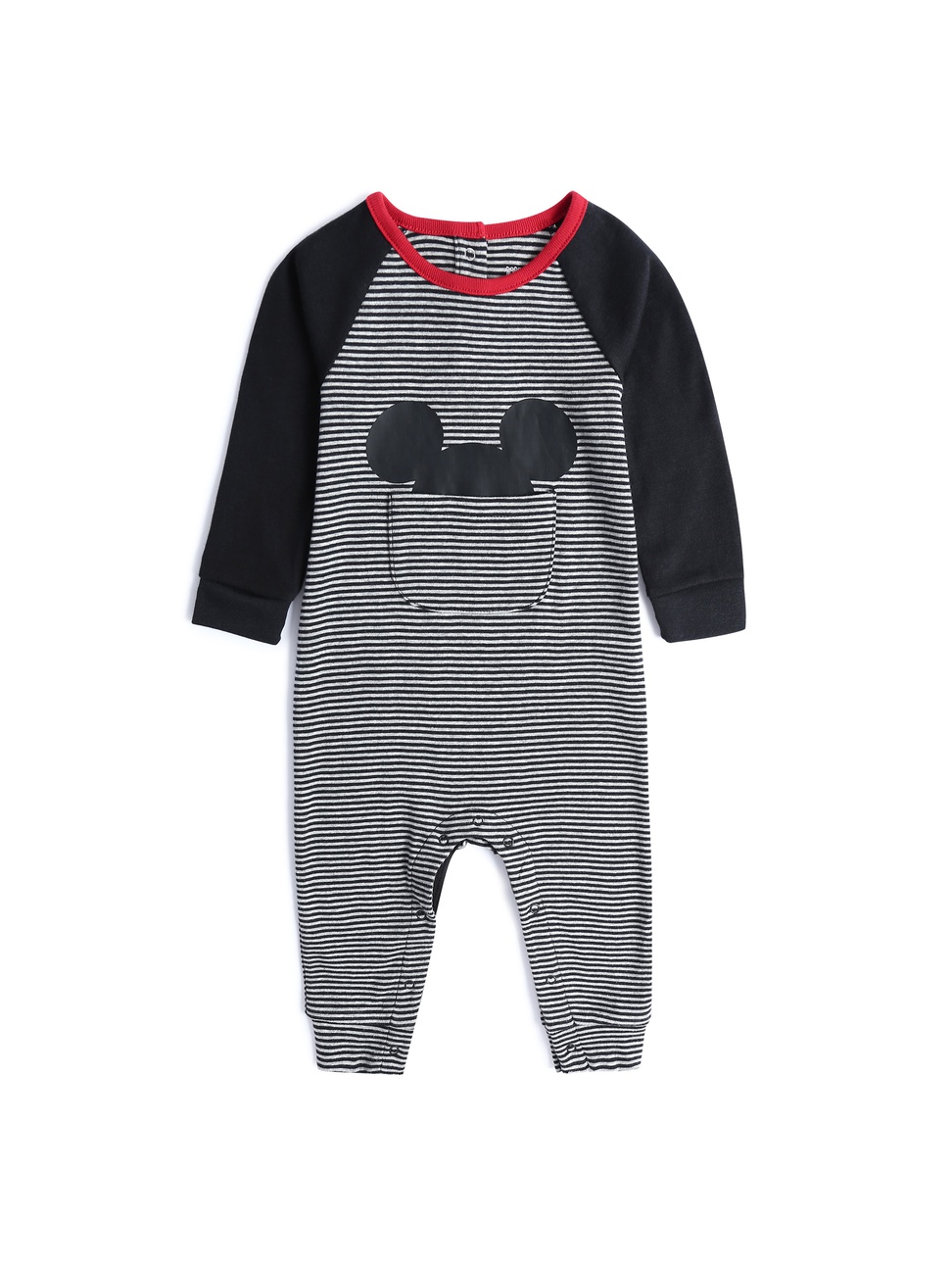 嬰兒裝|Gap x Disney迪士尼聯名 米奇圓領長袖包屁衣-麻灰色