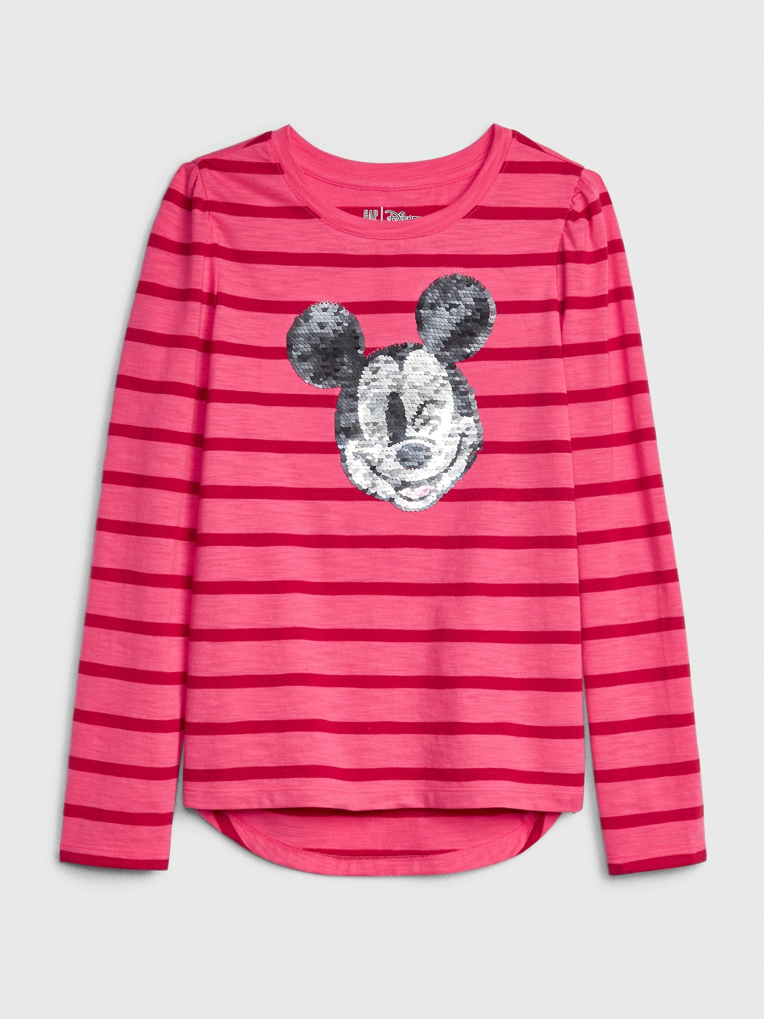 女童裝|Gap x Disney迪士尼聯名 米奇套裝長袖T恤-粉色條紋